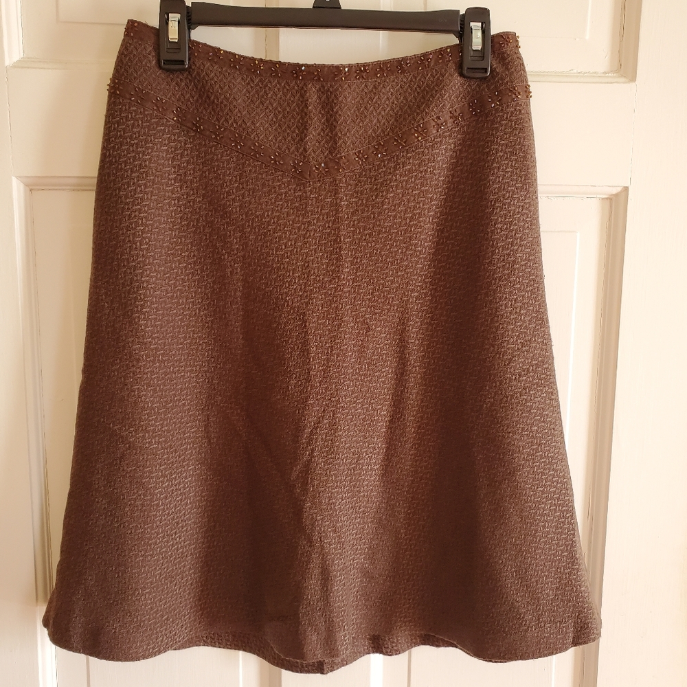 Brown Skirt with Bead Detail (Fully Lined)